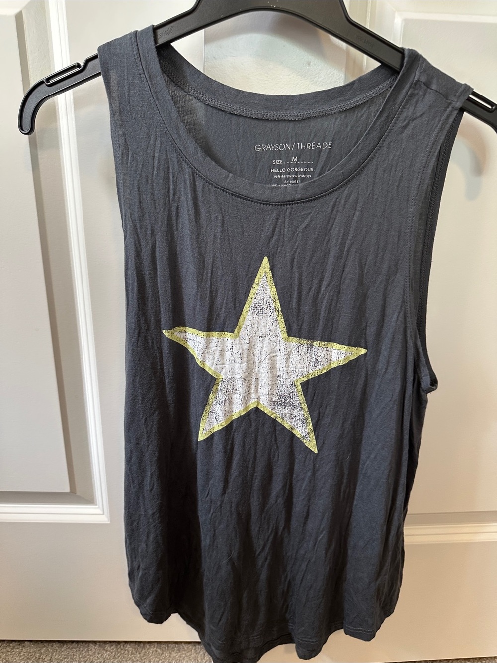 Grayson Threads Charcoal Tank with White Star and Yellow Trim